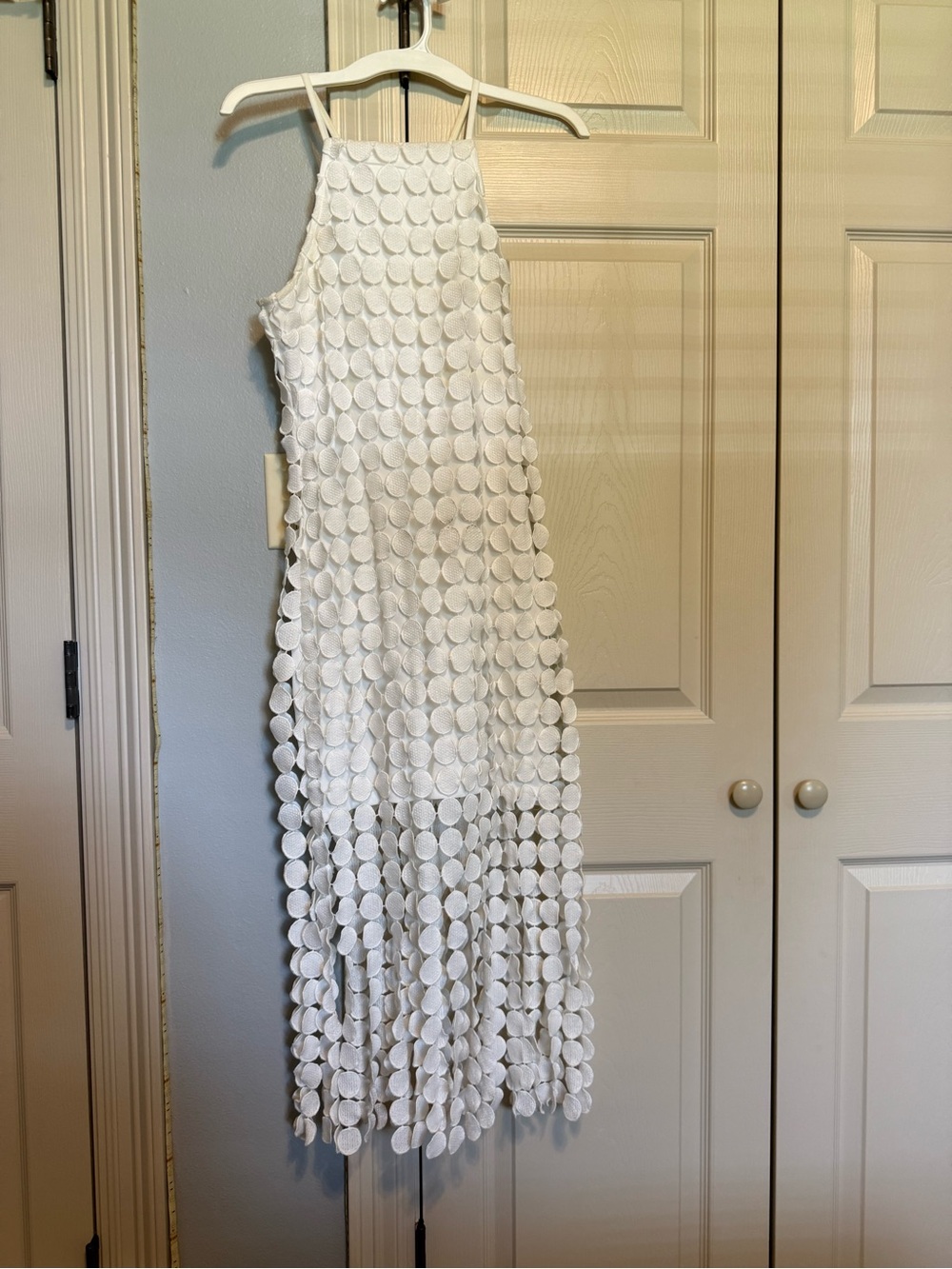 White Circular Disc Halter Maxi Dress